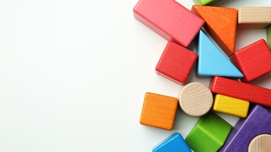 Wooden building blocks white background