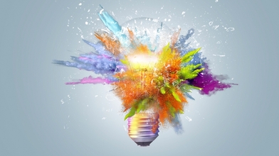 Exploding light bulb in colour