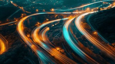 roads-city-lights-dark-at-night-orange-blue