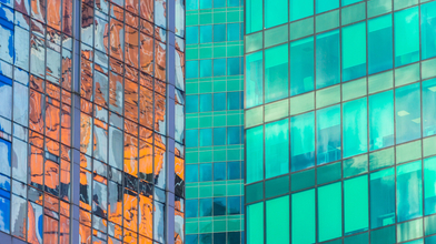 Corner of glass office building 